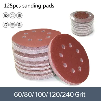 

125pcs 5 Inch 125mm Round Sandpaper Eight Hole Disk Sand Pads Set 60-240Grit Sander Disc Abrasives Polish Machine Disc Polish