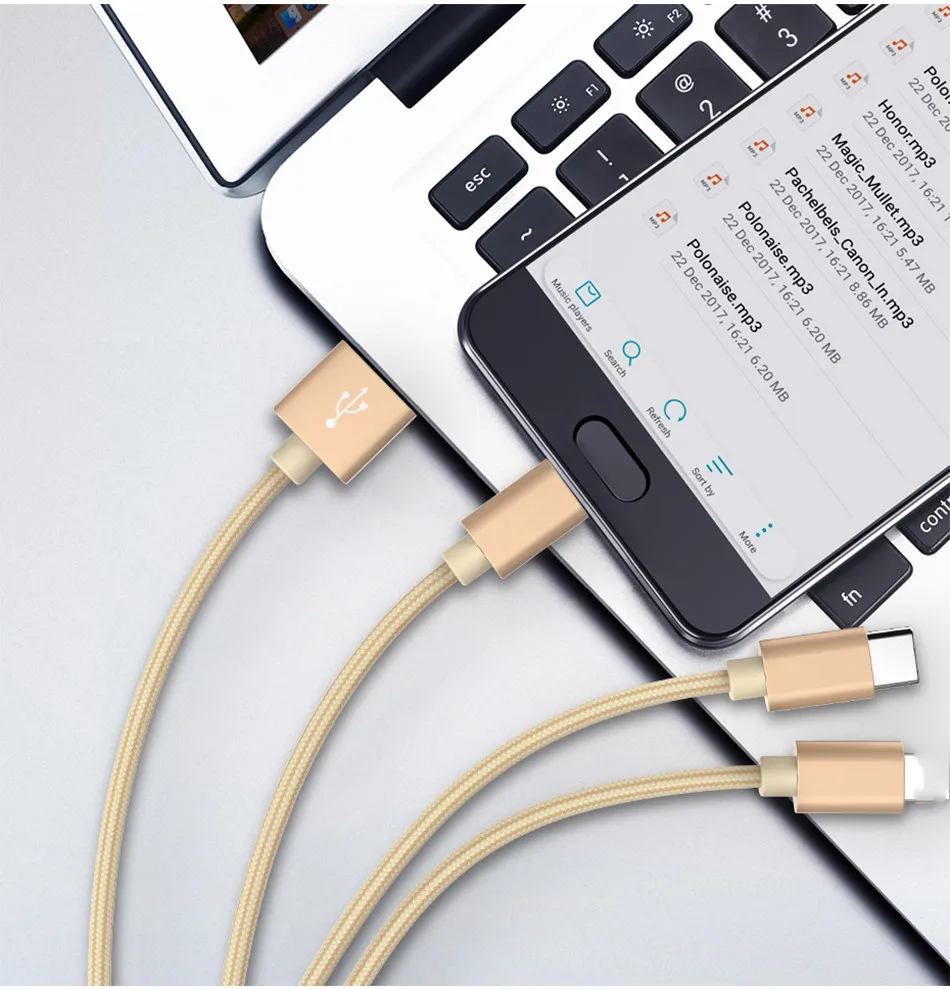 3In1 Charging Cable Multi Usb Charger Type-c for iPhone Samsung S9 S10 For Huawei Nokia 9 Usbc Cabel 1M | Мобильные телефоны и