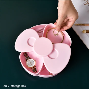 

2 Layers Home Holder Dustproof With Lid Desk Decoration Jewelry Storage Box 360 Degree Rotatable Earrings Gift Hairpin Organizer