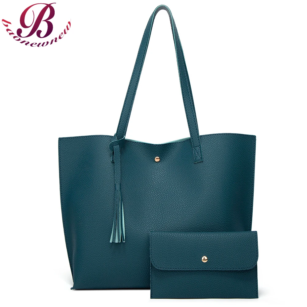 Women Luxury Designer Leather Tote Bags For Ladies Large Capacity Two Pieces Handbags With Purse Female Solid Color Shopping Bag