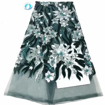 

African Green Lace Wedding Dress, Luxury Lace Fabric 5Yard, African Wedding Lace Fabric High Quality Velvet Net Lace FD-126