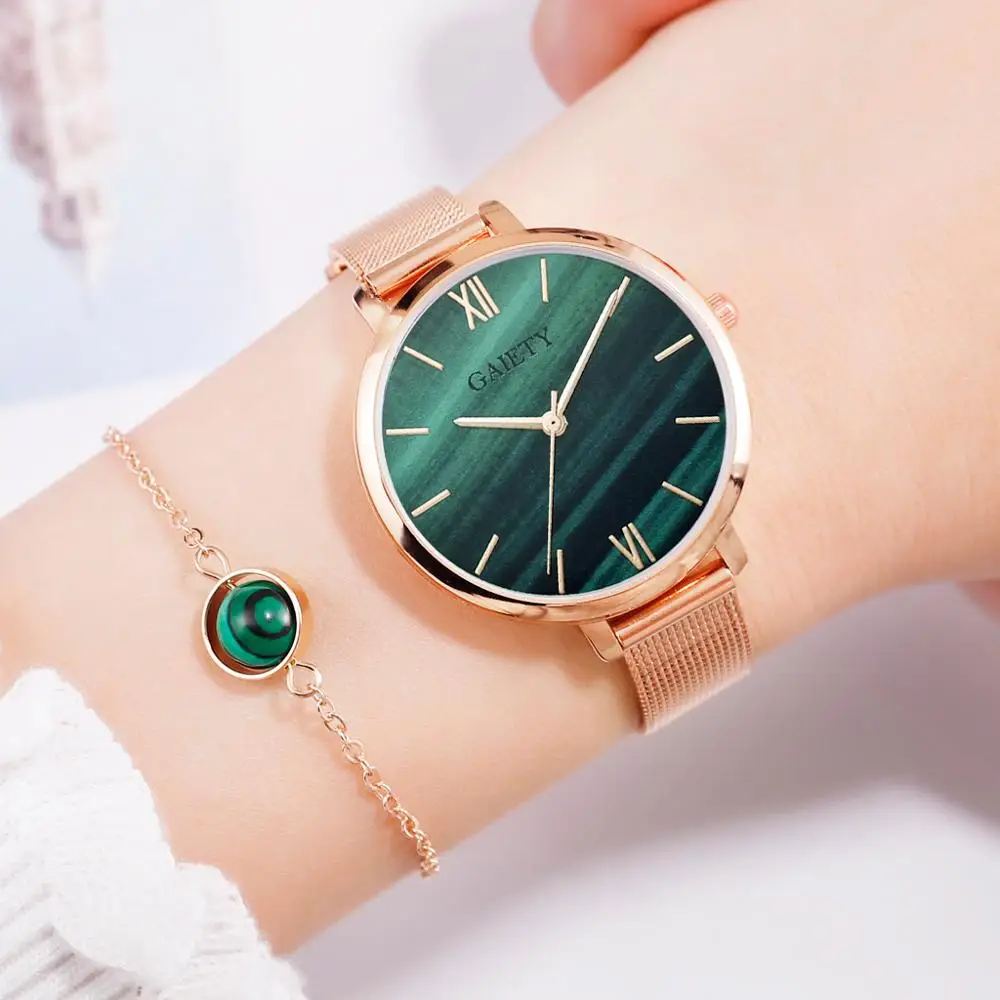 

2020 Gaiety Luxury 2-piece Watch Women's Rose Gold Rhinestone Bracelet Watch Jewelry Women's Hour Casual Quartz Watch