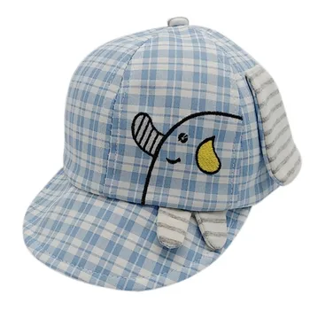 

New Toddler Fastener Tape Adjustable Ball Hat Baby Boys Girls Baseball Cap Cotton Breathable Plaid Cartoon Print Hats 2020