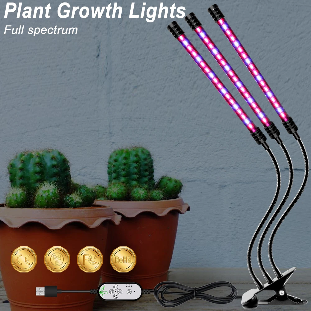 Полноспектральный светодиодный светильник для выращивания растений, светильник USB, светодиодный фито-лампа 9 Вт, 18 Вт, 27 Вт, гидропонный светодиодный светильник для выращивания цветов, фитолампа постоянного тока 5 В - Испускаемый цвет: 3 Heads USB Port