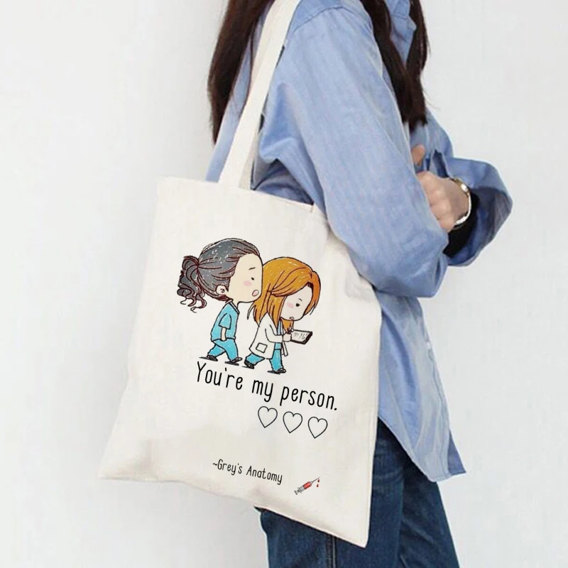 Shopper Bag Tote Bags Greys Anatomy You're My Person Ullzang Hip Hop Hipster Cartoon Shopping Bags Fashion Eco Pacakge Hand Bag