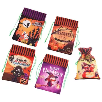 

5pcs Halloween Bags Candy Bags Trick Or Treat Bags Drawstring Pouches Party Gift Bags For Kids Children