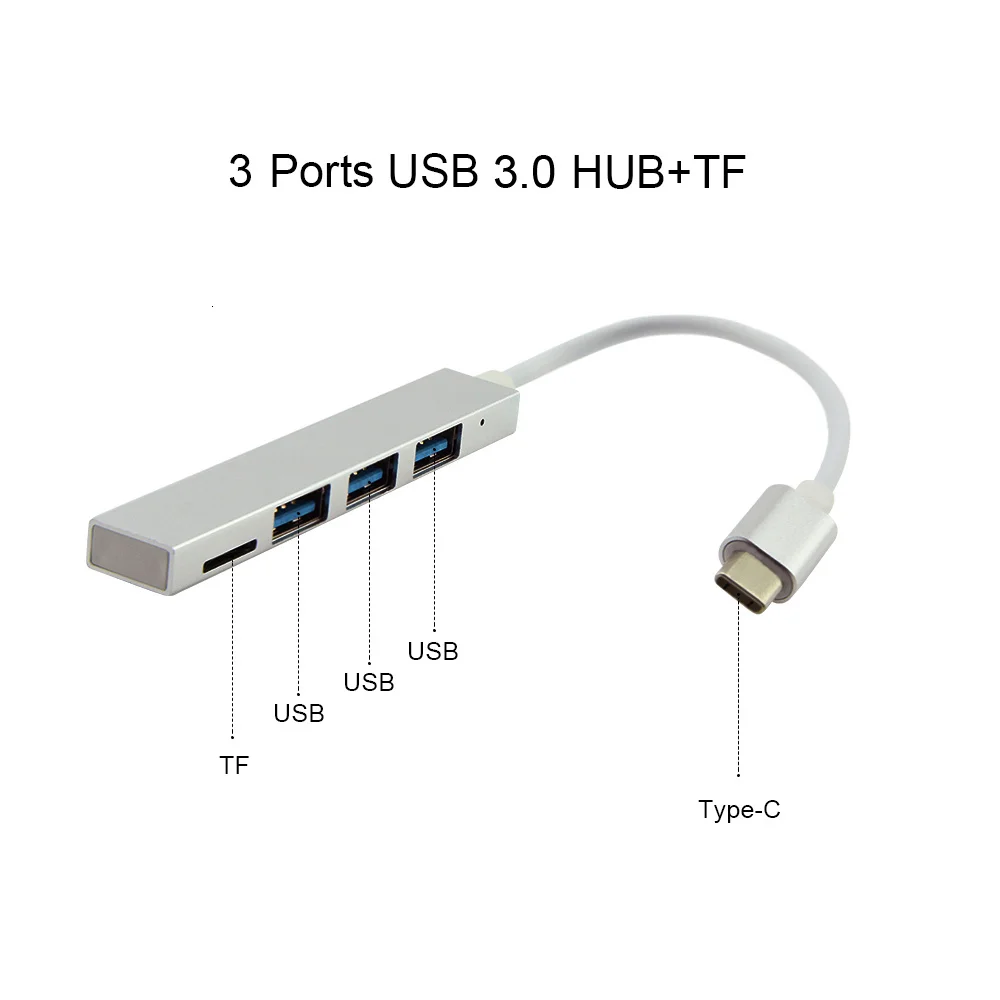 4 In 1 Hub USB3.0 TF Card Reader To Type-C