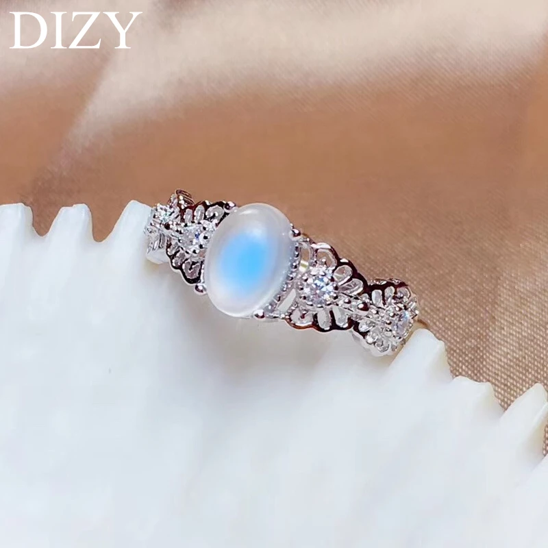 DIZY из натуральной 925 пробы, серебряное кольцо с драгоценным камнем для женщин, натуральный Овальный голубой лунный камень, хорошее свадебное ювелирное изделие для помолвки