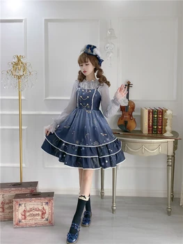

Princess tea party sweet lolita strap dress retro lace cute printing high waist princess victorian dress kawaii girl gothic cos