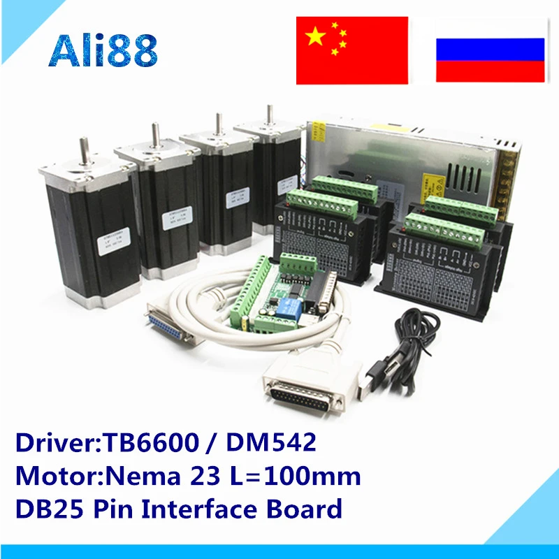 US $170.05 CNC Router 4axis KitTB6600 Servo DriverMach3 Breakout Board350W36v Power Supply25 NM Torque 357OzIn Nema 23 Stepper Motor