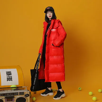 Зимнее пальто Женская хлопковая куртка новая длинная пуховая хлопковая верхняя одежда однотонная куртка с капюшоном модная утолщенная теплая парка куртка - Цвет: Red No zipper