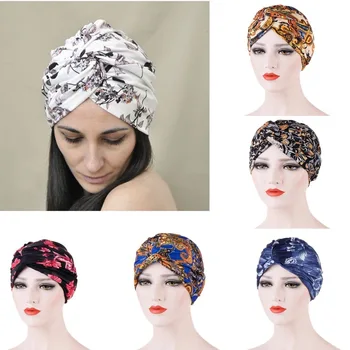 

New Double-layer Flower Twisted Headscarf Hooded Cap Middle East Printing Muslim Headscarf Cap Bonnet Hijab Chemotherapy Cap