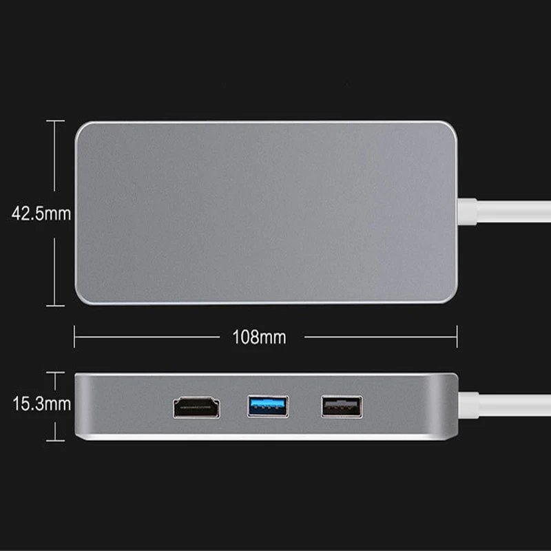 Концентратор 7-в-1 C-Тип USB 3,0 концентратор к HDMI 3,5 мм RJ45 Ethernet адаптер с Тип-C SD устройство для считывания с tf-карт для ноутбуков Macbook