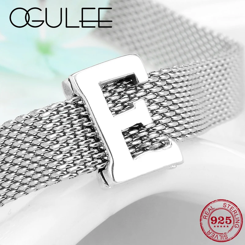

New Arrival 925 Sterling Silver Letter E beads Clip Lock fit reflection charm Watch Chain Bracelet for women Fine jewelry making