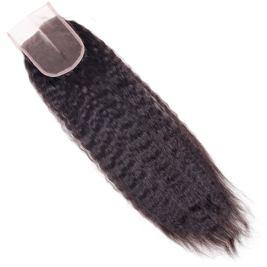 BY-Kinky-Straight-Lace-Closure-Brazilian-Natural-Color-4-4-Free-Middle-Three-Part-Remy-Human