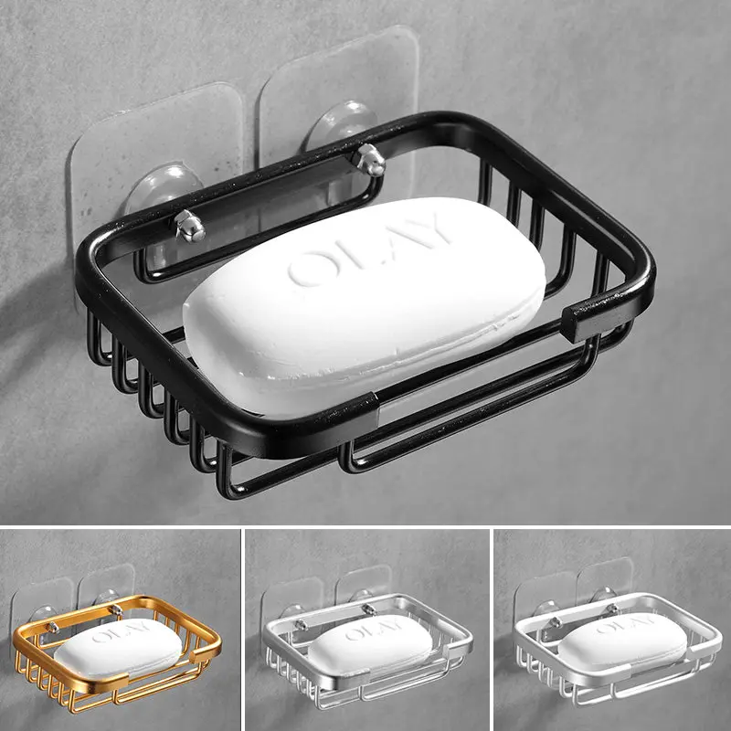 Jabonera de baño sin uña aluminio, caja de jabón montada en la pared, cesta cuadrada, caja de jabón