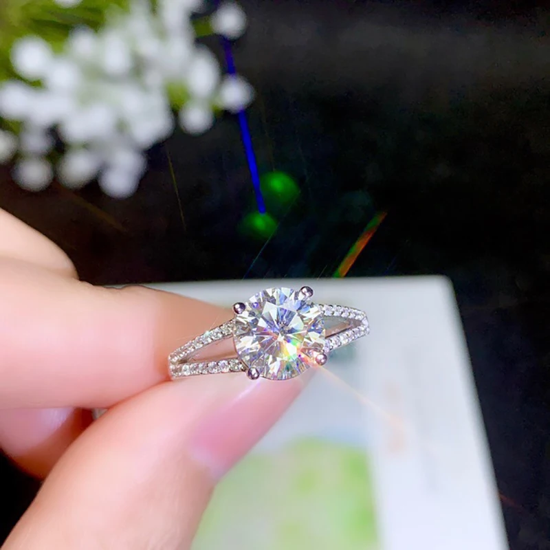 BOEYCJR 925 серебро 0,5/1ct/2ct D Цвет Moissanite VVS обручальное свадебное кольцо с бриллиантом с национальным сертификатом для женщин