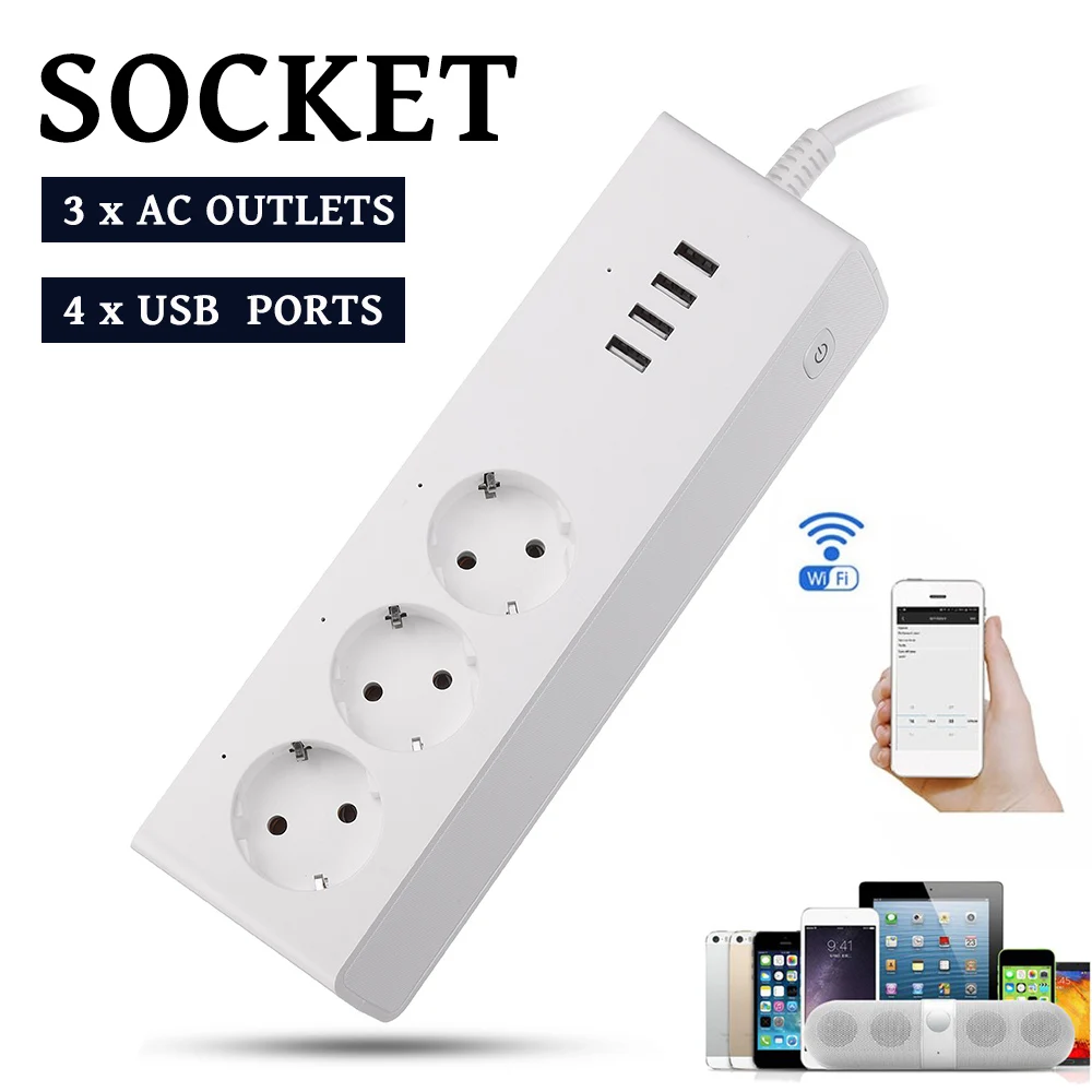 

Smart WIFI Socket EU Plug Multiple Sockets Surge Protector 4 USB Ports Socket Switch Support Alexa Google Home Timer