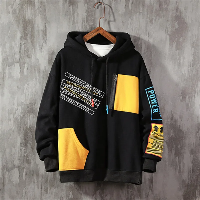 

Autumn Large Size patchwork Hoodie Men color block sweatshirt Brand Trend Contrast Color Stitching Long Sleeve Men 2019
