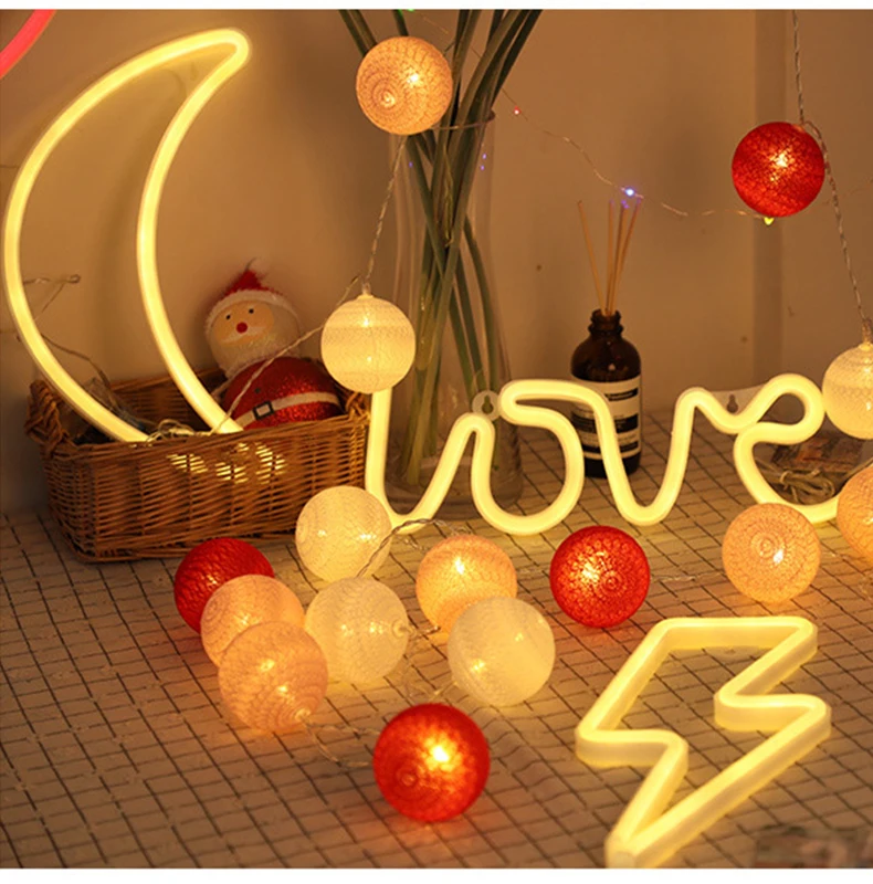 QYJSD New Year Cotton Garland Balls LED String Lights Birthday Gifts Christmas Wedding Children Bedroom Party Decoration