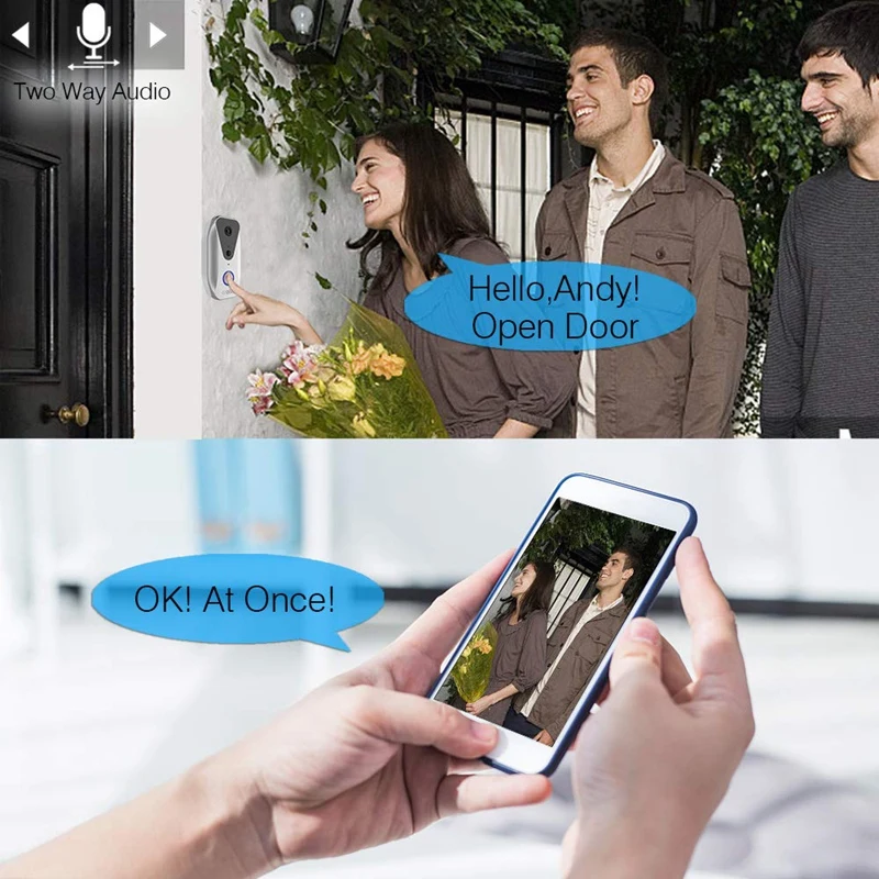  Wifi Video Campanello Visivo Campanello Senza Fili con Pir Detection 720P Hd Visione Notturna Della