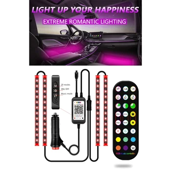 

New Button + Remote Controller + APP Control Car Light Strip Colorful RGB Bluetooth Music Lamp Bar Auto Decor Lighting Light