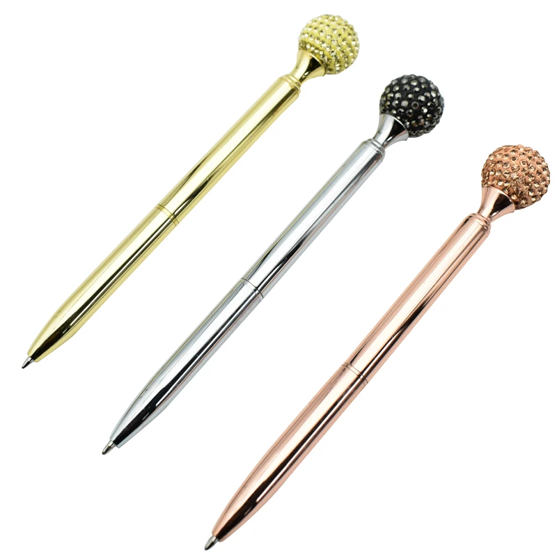 

Metal Ballpoint Pen Round Colored Diamonds Head 0.7 mm Black Blue Ink Refill Ball Pens Office Stationery School Supplies Gift
