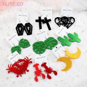

(1pair)Acrylic Pentagram Earrings Monstera Cactus Dangle Earrings Black Cross Lobster Crab Coffien Earrings Laser Cutout-AH-1