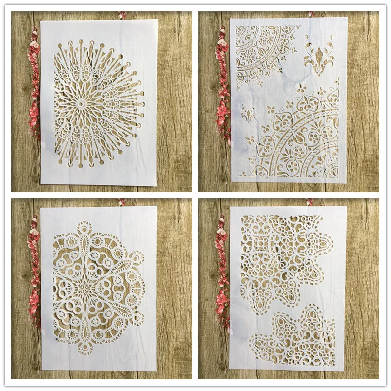 

4Pcs/A4 Round Flower Floral DIY Layered Stencil Crayon Painting Scrapbook Coloring Embossed Photo Album Decoration Card Template