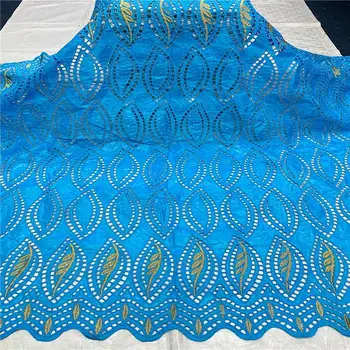 

African bazin riche fabric with brode Latest fashion embroidery bazin lace fabric with net lace 5 yards HZ060506
