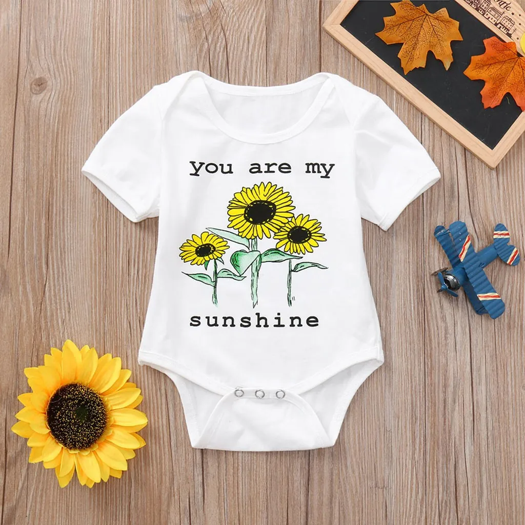 

Newborn Baby Girls Boys Jumpsuit Letter Sunflower Print Short Sleeve O Neck Jumpsuit Bodysuit Romper Baby Clothes Outfits