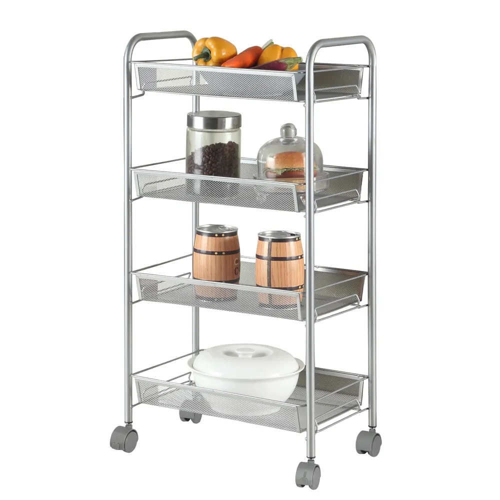 

Honeycomb Mesh Style Four Layers Removable Storage Cart Silver