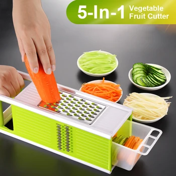 

Vegetable Fruit Cutter 5 in 1 Manual Potato Slicer Stainless Steel Blade Carrot Onion Grater Cheese Slicer Kitchen Gadgets Tool