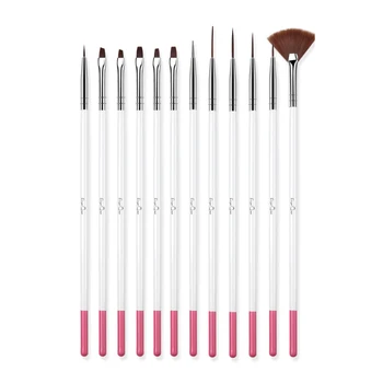 

12pcs Nail Art UV Gel Brush Set Pen Long Tail Brush Pen Nail Art Builder Flat Crystal Painting Drawing Carving Pen Manicure Tool
