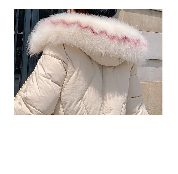 According to Nalini Korean-style Slim Fit Autumn& Winter down Jacket Long Loose-Fit Large Fur Collar Cotton Overcoat Coat