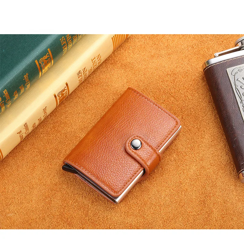 Bycobecy бумажник на кнопке RFID Блокировка винтажные кошельки для кредитных карт всплывающий защитный чехол для карт тонкий Противоугонный держатель для ID