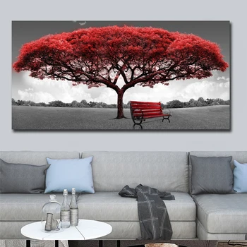 

Red Tree and Chair Landscape Canvas Paintings Posters and Prints Cuadros Wall Art Pictures for Living Room Home Decor Unframed