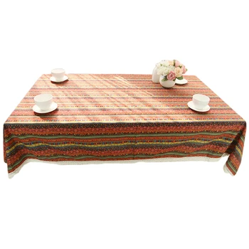 

Classical Linen Cotton Tablecloth Rectangle Colorful Striped Dust Proof Table Covers Lace Edge Home Table Decoration