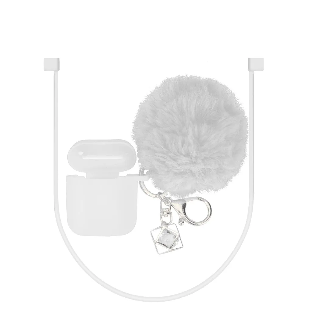 VOBERRY, портативный аксессуар для гарнитуры, набор для Airpods 2& 1, чехол для зарядки, силиконовый защитный чехол и брелок с помпоном, ремешок 829#2