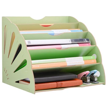 

Wooden Color Office Desk Organizer DIY Document File Cabinet Multifunction Desk Accessories Storage Magazine Book Desk Shelf