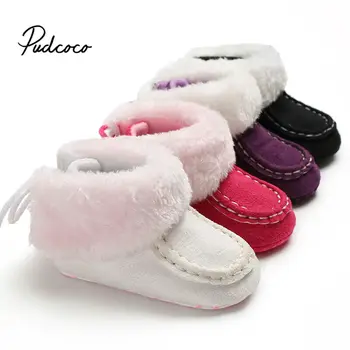 

Brand Winter Fur Warm Baby Girls Boys First Walkers for Newborn Soft Sole Non-Slip Infant Cartoon White Cotton Shoes Sneakers