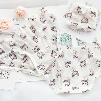 

Women Japanese Cute Girls Lace Panties Nets yarn Pig print underpants Teen Girls Sweet Low waist Comfortable Breathable Briefs