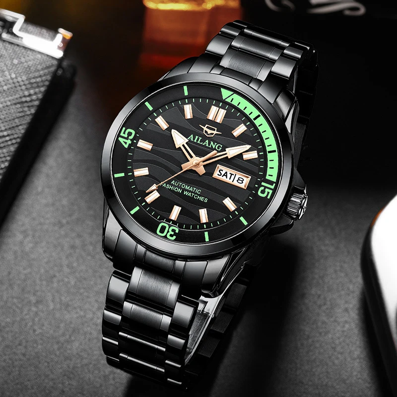 Business Mens Mechanical Watch Luxury Stainless Steel Sport Waterproof Automatic Watch for AILANG