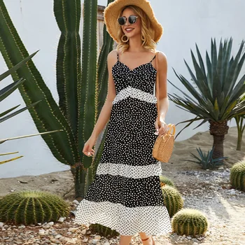 

Summer Beach Dress For Women 2020 Bath Suits Dresses Woman Pareo Women's Wear Wavelet With Ear High Waist Medium Length Dot