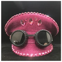 Стимпанк аутентичный женский розовый шлем полиции с черными металлическими классами представление шляпа Детская атласная фуражка капитана шляпа 3 размера