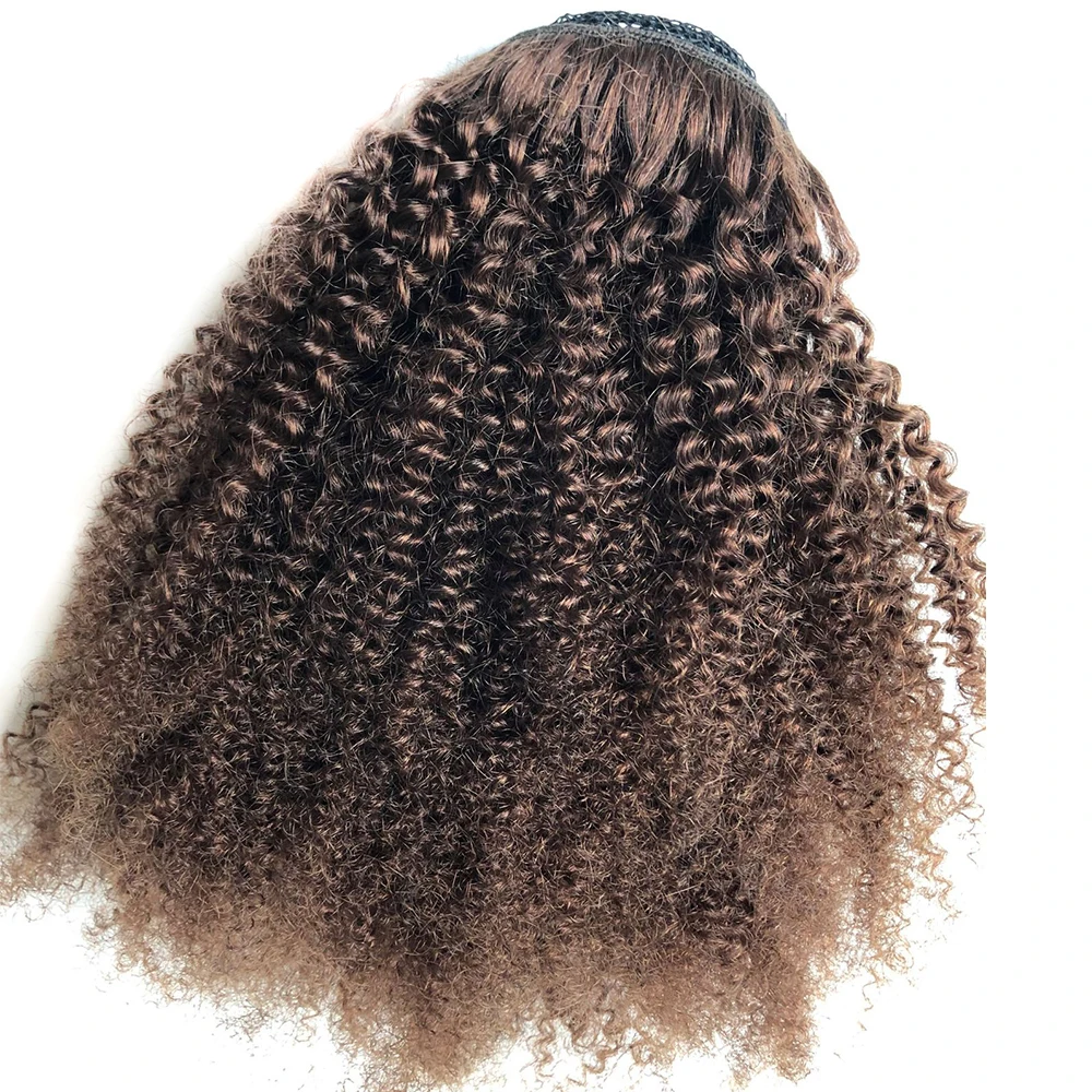 Rabo de Cavalo Extensões de Cabelo Cauda para o Miúdo Tinashe Beleza Marrom Escuro Cordão Afro Kinky Curly Natural Remy Malaio Humano Pônei 2 9 High Quality Apliques e perucas