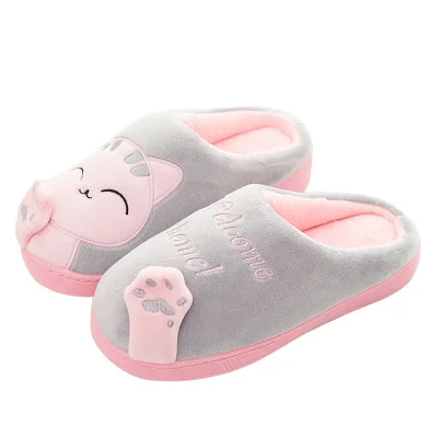 PINK grey Милые Нескользящие зимние мужские тапочки с животными удобная домашняя Мужская обувь Домашние тапочки из хлопка плюшевые Тапочки Размер 40-45 - Цвет: PINK grey