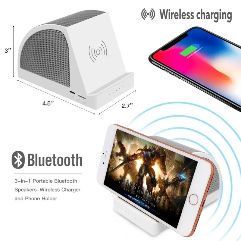 3-в-1 Динамик для Bluetooth настольная подставка Беспроводной Зарядное устройство Многофункциональный блок питания зарядки Держатель мобильных телефонов, Новинка