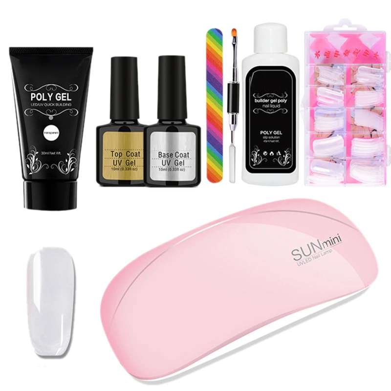 

8Pcs/Set Transparent Nail Extension Extension Kit Uv Led Lamp Nail Builder Gel Varnish Polish Polygel Quick Nail Extension Hard