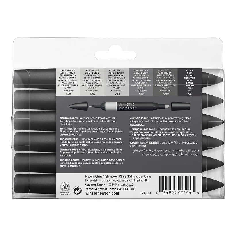 WINSOR & NEWTON 6/12 цветов Двойные наконечники (1 мм/6 мм) профессиональные маркеры